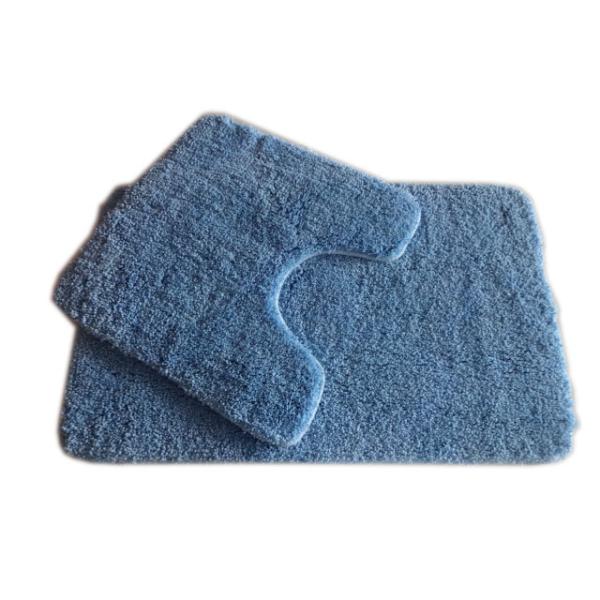 Quality Plain Blue 25mm Pile Polyester Bath Rug 2pcs Pack for sale