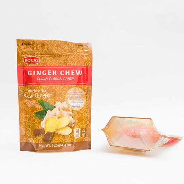 Buy cheap 125g PE80 PET12 Candy Pouch Bag Ginger Chew With Window And Bottom Gusset from wholesalers