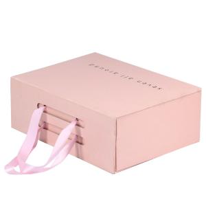 Buy cheap Foldable Pink Magnetic Closure Gift Box With Ribbon Handle Premium Glossy Finish from wholesalers