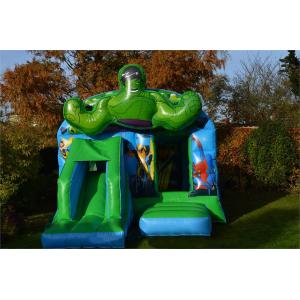 Kids Inflatable Green Super Heroes Castle Jumping House With Slide