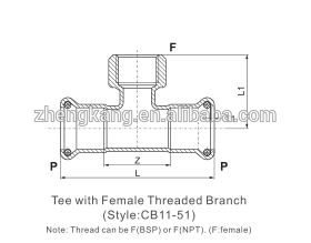 China factory Stainless Steel Press Fitting M Style Female Tee