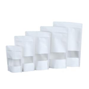 Stand up Food Packaging White Kraft Paper Zipper Bag With Clear Window