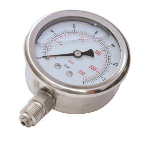 Buy cheap 2-1/2 inch liuqid fillled Pressure Gauge, glycerine, silicone oil, stainless steel, 0-230 psi/bar, 1/4 BSP lower mount, from wholesalers