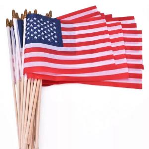 Personalised Handheld American Flags Knitted Polyester With White Pole