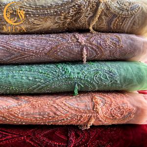 Buy cheap Purple 3D Beads Wedding Lace Fabrics Multicolor 91.44cm Length With Sequins from wholesalers