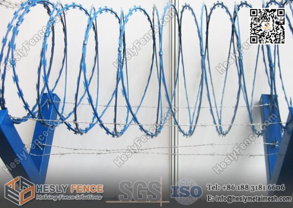 Blue PVC coated Cross Concertina Razor Wire