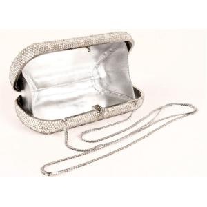 Rectangular Silver Rhinestone Evening Bags With 120cm Metal Chain