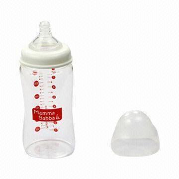 Quality Babies' Glass Feeding Bottle, BPA-free, with Wide Mouth for sale