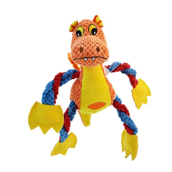 Quality Cute Dragon Squeaky Plush Dog Toy With 5 Squeakers & Crinkle Paper, Rope Chew Toy for sale