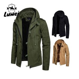 Buy cheap Winter Windproof Thin Work Outwear Blank Utility Cardigan Buttons Long Drawstring Hooded Coat Trench Men Jacket from wholesalers