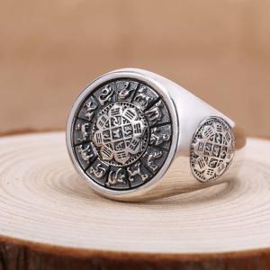 Buy cheap Men Sterling Silver Engraved Chinese Zodiac Retro 925 Silver Ring (059886S) from wholesalers