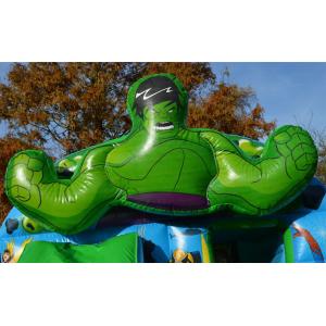 Kids Inflatable Green Super Heroes Castle Jumping House With Slide