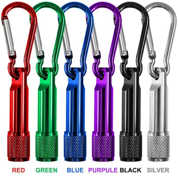Cell Botton LED Emergency Flashlight Metal Material With Hiking Hook Key Chain
