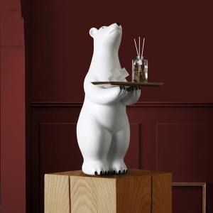 Buy cheap Creative White Polar Bear Side Table Large Floor Stand Decor With Tea Tray from wholesalers