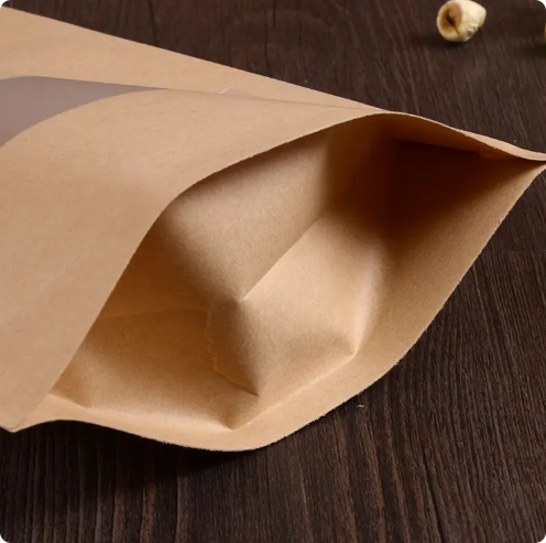 Buy cheap Eco Friendly Kraft Paper Stand Up Pouches Food Grade Resealable Clear Window Storage Bags for Snacks Coffee Home Kitchen from wholesalers