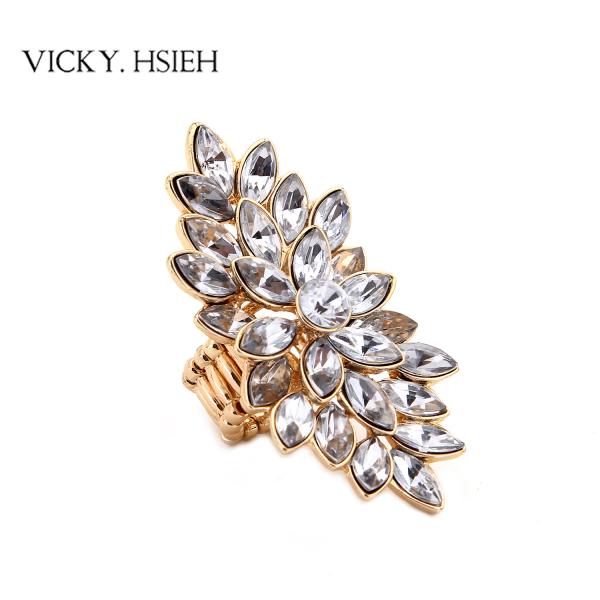 Buy cheap VICKY.HSIEH Gold Tone Crystal Rhinestone Flower Stretch Statement Rings from wholesalers
