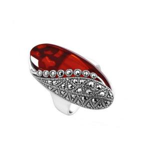 Buy cheap Vintage Sterling Silver Ring with Oval Red Cubic Zirconia and Marcasite(R12283RED) product