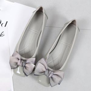 Square Toe Flat Heeled Shoes Ballerina Foldable With Big Bow