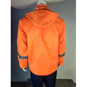 100% Polyester 280GSM Orange Jacket with Reflective Strips and Detachable Hood