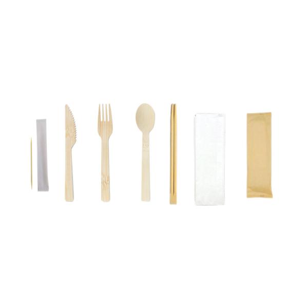 Quality Disposable Bamboo Cutlery Biodegradable Cutlery Set With Napkin And Toothpick for sale