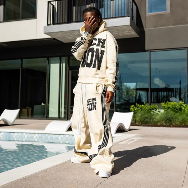 Custom Rhinestone Stripe Design Tracksuit Flare Stacked Sweat Pants Men