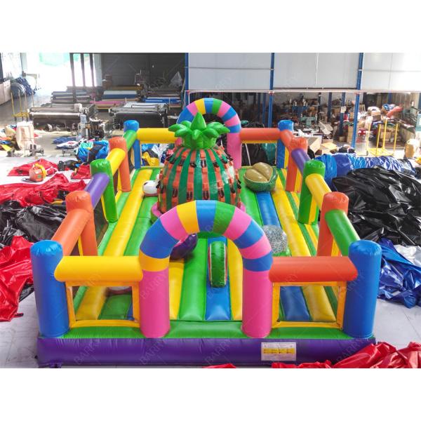 Quality Custom Commercial Obstacle Course Fruit Inflatable Theme Park With Pineapple Climbing Wall For Party Rental for sale