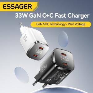 Buy cheap ESSAGER ES-CD45 33W GaN Charger Dual USB C PD Charger for Power Supply Adapter from wholesalers