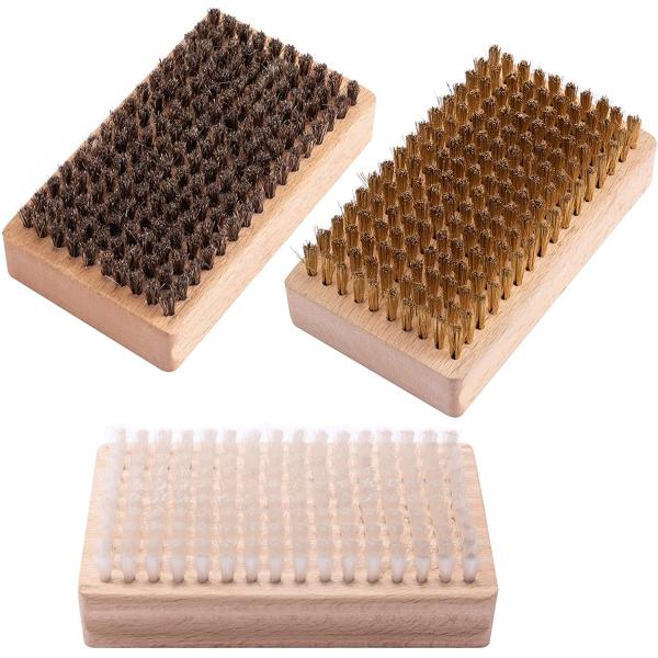 Quality 3 Piece Ski Wax Brush Kit Snowboards Rectangular 1cm Bristles for sale