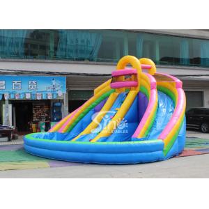 Backyard Rainbow Commercial Inflatable Water Slides with Pool , Double Lane