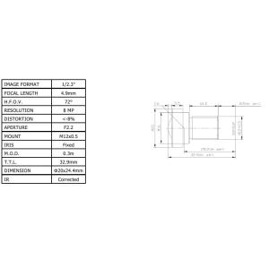 Buy cheap Megapixel Low distortion lens CCL123049MPF 1/2.3" 4.9mm 5Megapixel lens from wholesalers