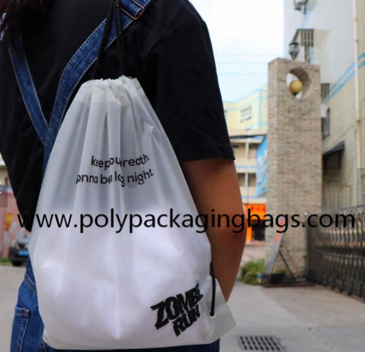 0.07mm White Frosted CPE Drawstring Back Pack For Fitness Convenient Storage Bag