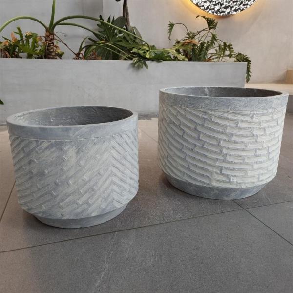 Buy cheap Unique Texture Surface Fiber Clay Planter Frost Resistant Round Flower Pot with Matte/Glossy Finish from wholesalers