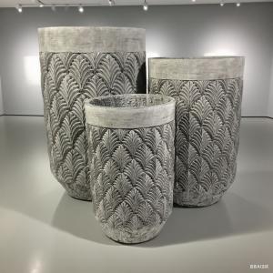Buy cheap GRC Pot Grey Cylindrical Repetitive Palm Leaf Pattern Low-maintainence Office Decoration from wholesalers