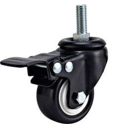 light duty 2" threaded stem black PU caster, 2.5 inch, 3 inch PU castor, small