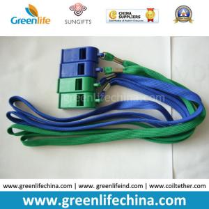 Buy cheap Green Lanyard Whistle Flat Polyester Lanyard Holder w/Wine Red Plastic Sports Whistle from wholesalers