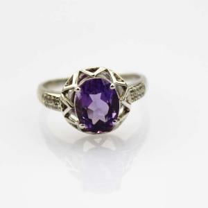 Buy cheap Created Amethyst Sterling Silver Ring with Cubic Zirconia (R112) from wholesalers