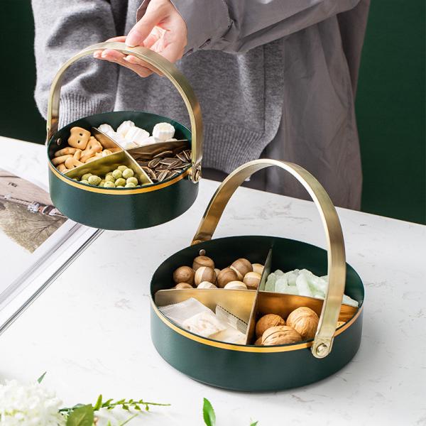 Quality Anti Rust 16cm Diameter Steel Fruit Basket With Golden Handle for sale