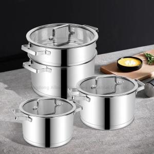 Buy cheap Multifunction Kitchen No 304 Stainless Steel Cooking Pot Set Soup Pot Steamer Pot Cookware Set With Glass Lid from wholesalers