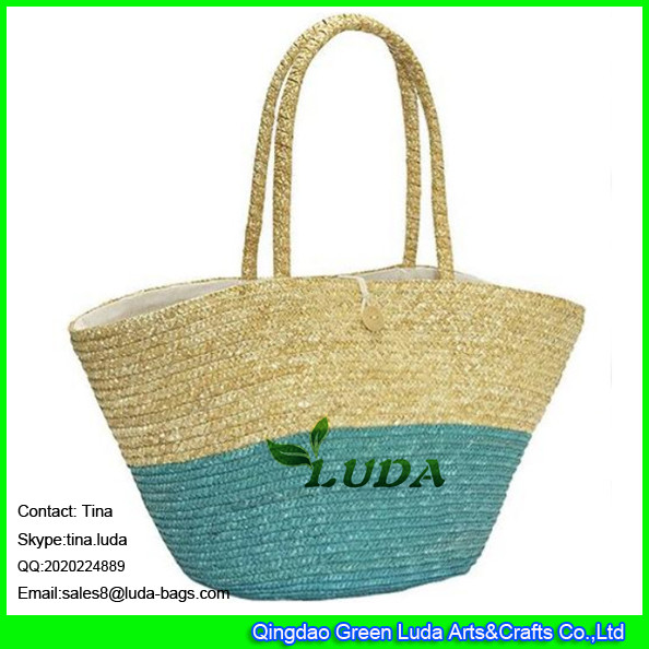 Quality LUDA colorblock hand braided tote bag oversized wheat straw tote bag for sale