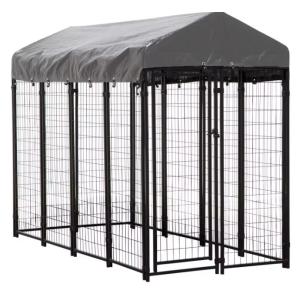 China 1.5x2M Powder Coated Black Metal Dog Kennel , Welded Wire Fence Dog Kennel on sale