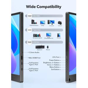 USB C 1080P 100% SRGB IPS 15.6" Portable Extended Monitor Touchscreen With Type