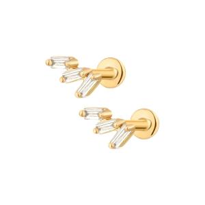 Buy cheap Triple White Cubic Zircon Threaded Flat Back 925 Sterling Silver Earrings Express Shipping from wholesalers