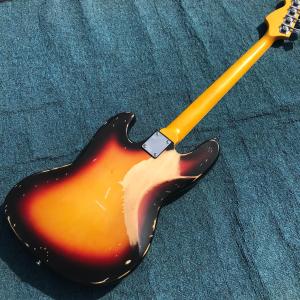 Heavy Relic Jazz Bass Electric Guitar Sunburst Color Alder Body 100% Handmade
