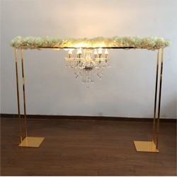 Buy cheap 1.8m large shiny gold metal flower stand with battery working crystal chandeliers for wedding table decoration from wholesalers