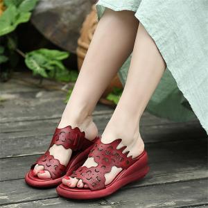 S012 Handmade original first layer leather fish mouth wedge heel women's sandals