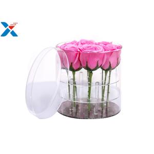 Customized Thickness Acrylic Flower Box Round 11 Rose Containers With Lid