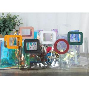 China Iridescent Thickened Clear PVC Handbags With PU Leather Handle on sale