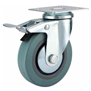Swivel Grey rubber caster with front brake , 2"-5" light medium duty PVC Caster
