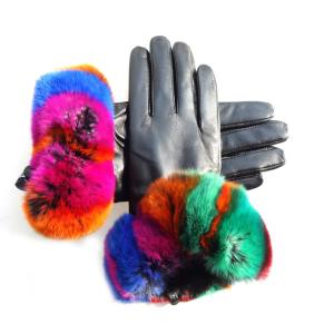 Buy cheap Beautiful design colorful real sheepskin leather gloves with rabbit fur from wholesalers