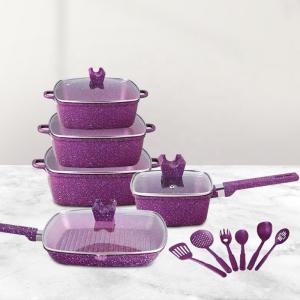 16Pcs Maifan Stone Aluminum Cookware Set With Anti Heat Handle